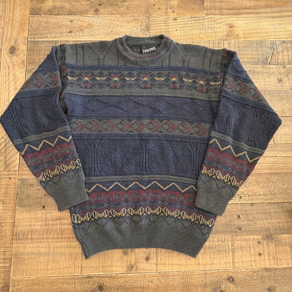 Vintage Colore Italia Sweater Mens Medium Fair Isle Acrylic & Wool Made In Italy